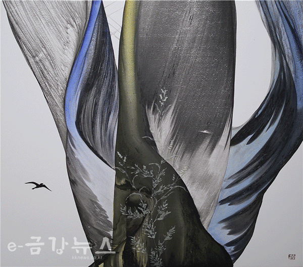 김가을, 기억의 흐름(1), 64x75cm, 판화지 위에 혼합재료, 2021