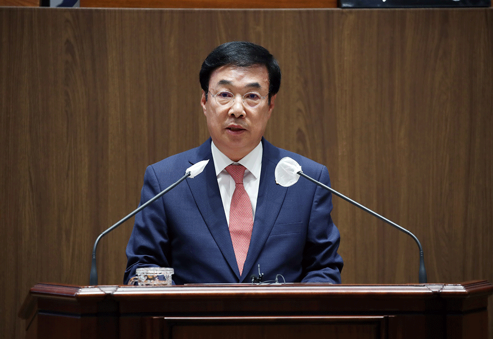 박기영 의원이 9일 열린 제344회 임시회 1차 본회의에서 5분발언을 하고 있다.